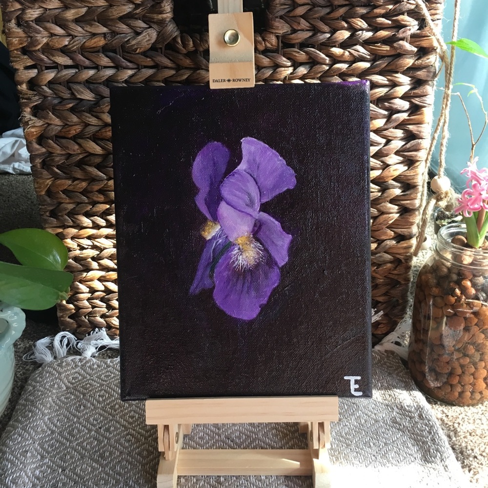 Hand painted purple iris oil painting